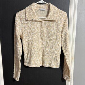 ZARA Animal Print Stretch Snap Front Long Sleeve Polo Size: L